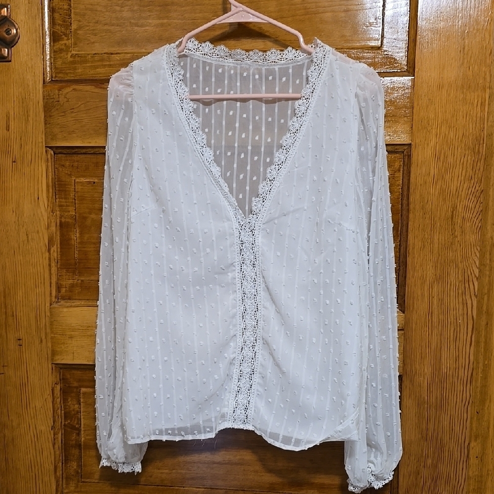 Shein White Ruffled Long Sleeve Blouse S